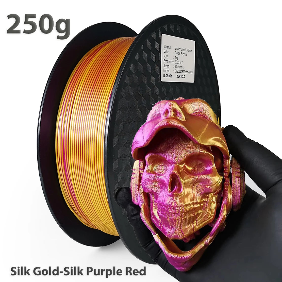 PLA Silk Filament 1.75mm 250g - Dual Color Blue and Red, Magic Duotone