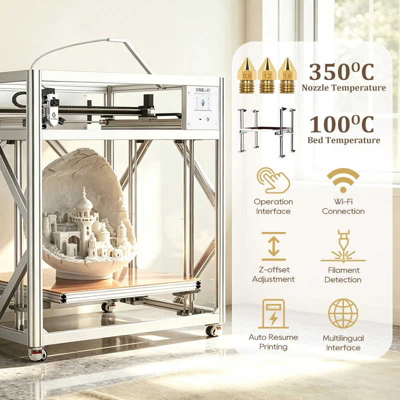 D1000 Pro Industrial Large-Format 3D Printer - 1000 x 1000 x 1000 mm, 500 mm/s