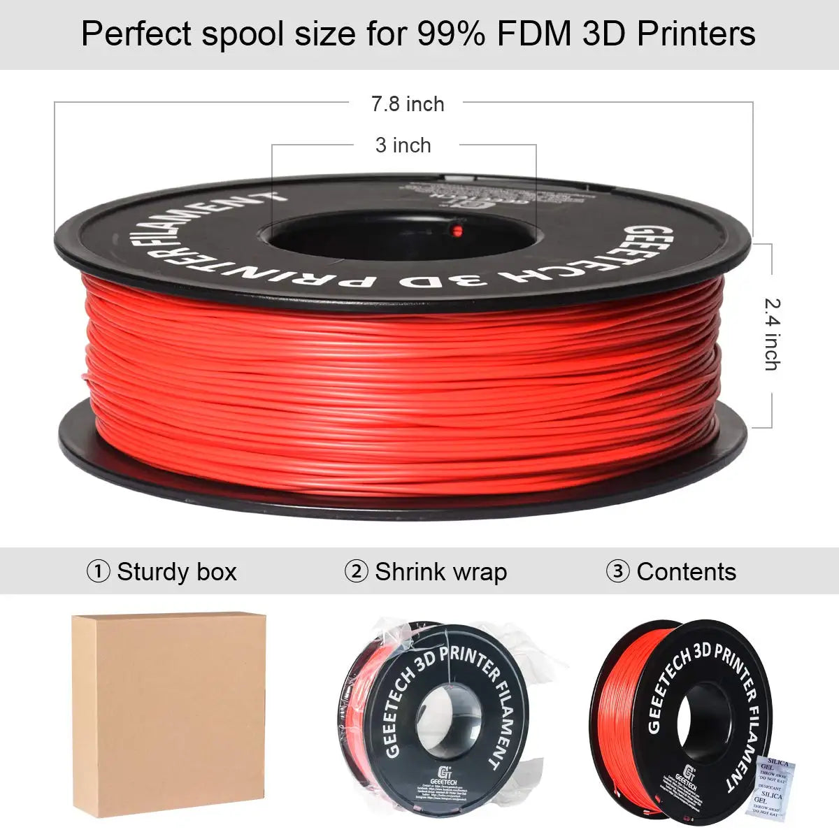 Geeetech Pure PLA Filament 1.75mm 1kg - Tangle-Free, Vacuum Sealed, 0.03mm Precision