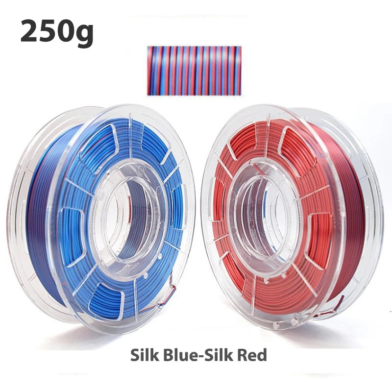 PLA Silk Filament 1.75mm 250g - Dual Color Blue and Red, Magic Duotone